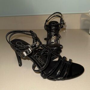 Calvin Klein Glossy Black Strappy Heels